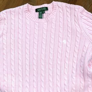 Ralph Lauren Vintage Classic Cable knit 100% Cotton Sweater in Pale Pink